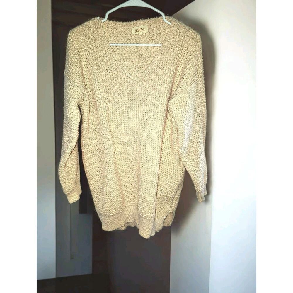 Listicle Beige Chunky Knit V-Neck Oversized Pullover Sweater Women's